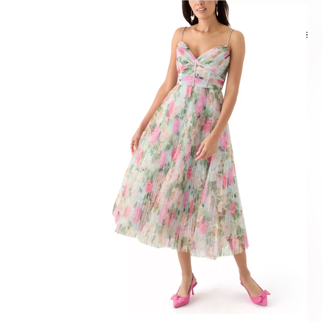 Betsy & Adam Floral Midi Dress - Pink And Green
